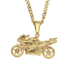 Motorcycle Bike Pendant Chain New Gold 