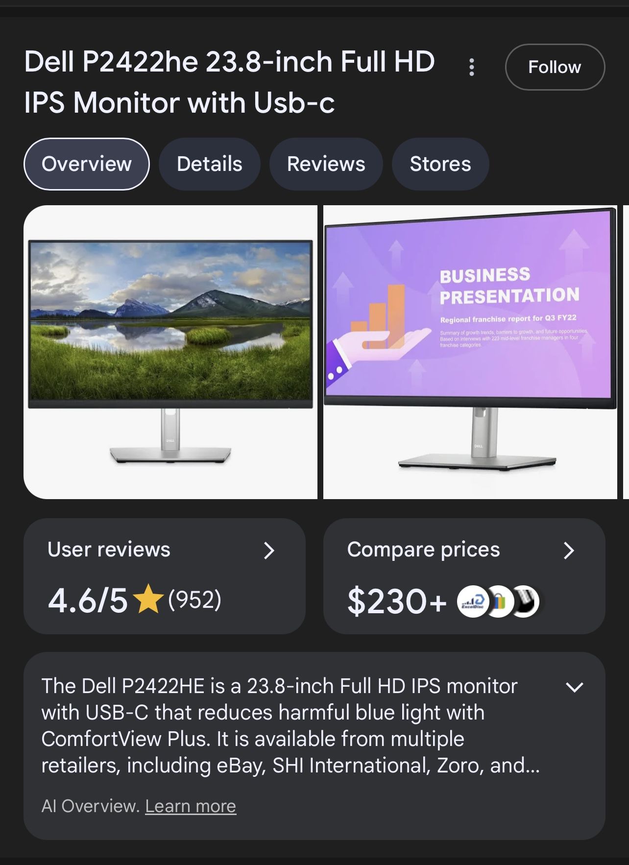 Dell 24” 1080p Monitor With USB C