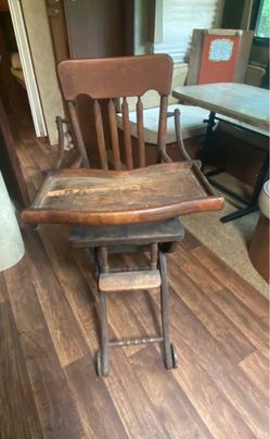 Antique Wooden High Chair with Tray
