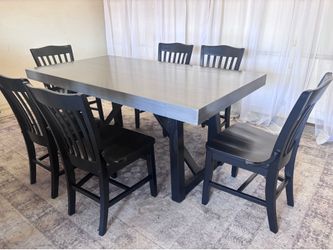 🖤🩶 farmhouse table black and gray grey 6 six chairs dinning comedor dinner dining set