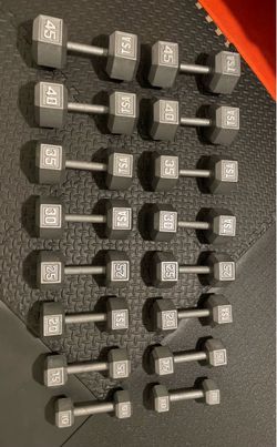 Set Of Cast Iron Hex Dumbbells From 10# To 45# Total Of 440 lbs Basically New