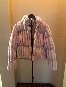 Pink puffy Faux Fur Zip-Up Jacket new M