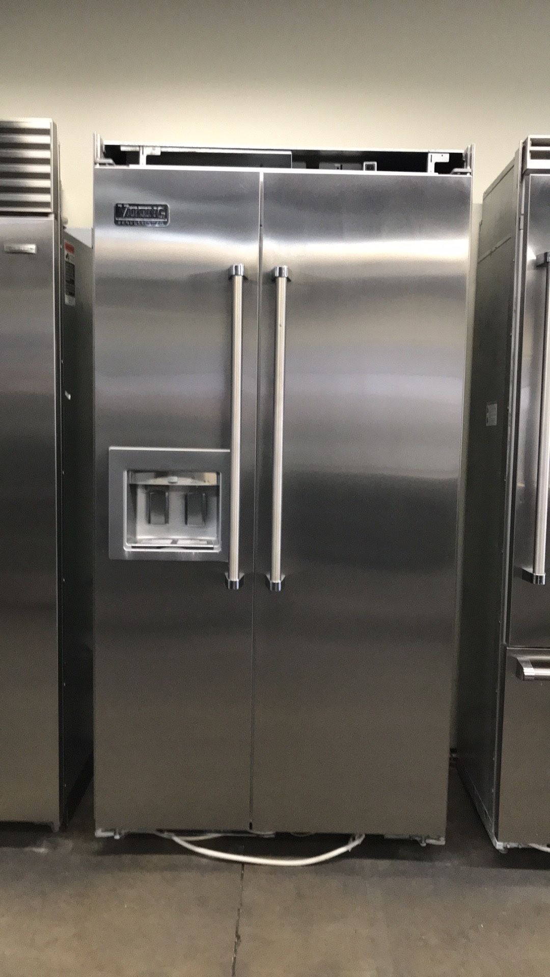 Viking 42” Wide Stainless Steel Built In Side By Side Refrigerator 