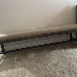Wooden Interior Bench, Cushioned With Bronze Studs 