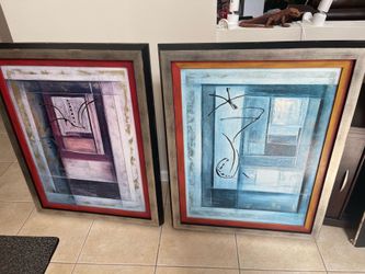 Abstract Art Textured Prints Distressed Frame Signed Kati Roberts
