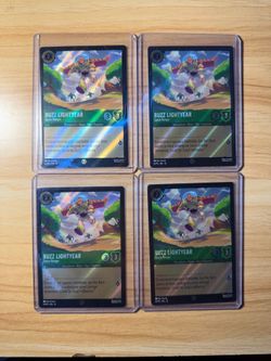 Disney Pixar Toy Story 5 Buzz Lightyear AMC Dolby Exclusive Lorcana Trading Cards x4 Mint Condition Sleeved Top Loaded Immediately
