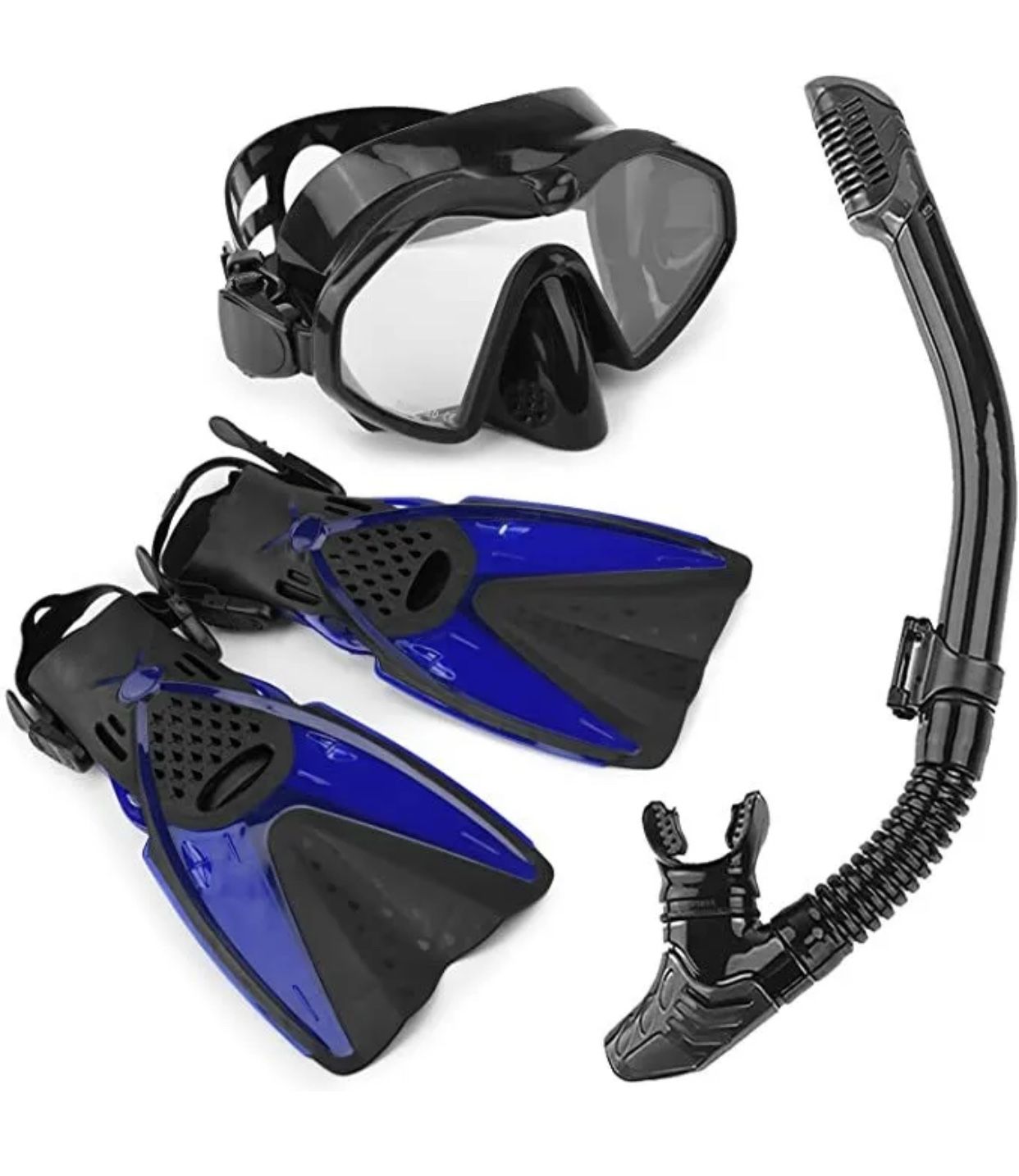 Adult Snorkeling Mask Fins Dry Snorkel Mesh Bag Dive Gear Set  S/M 4.5-8.5 Black