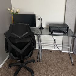 Metal Desk With Glass Top Set