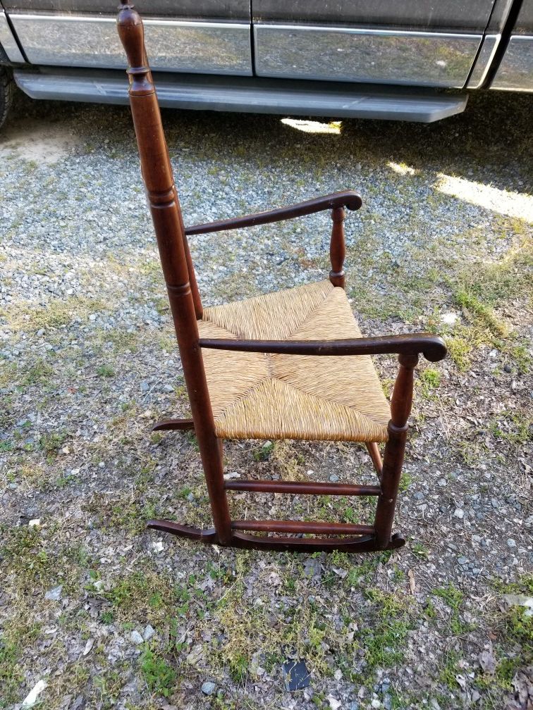 Vintage wood rocking chair cane seat