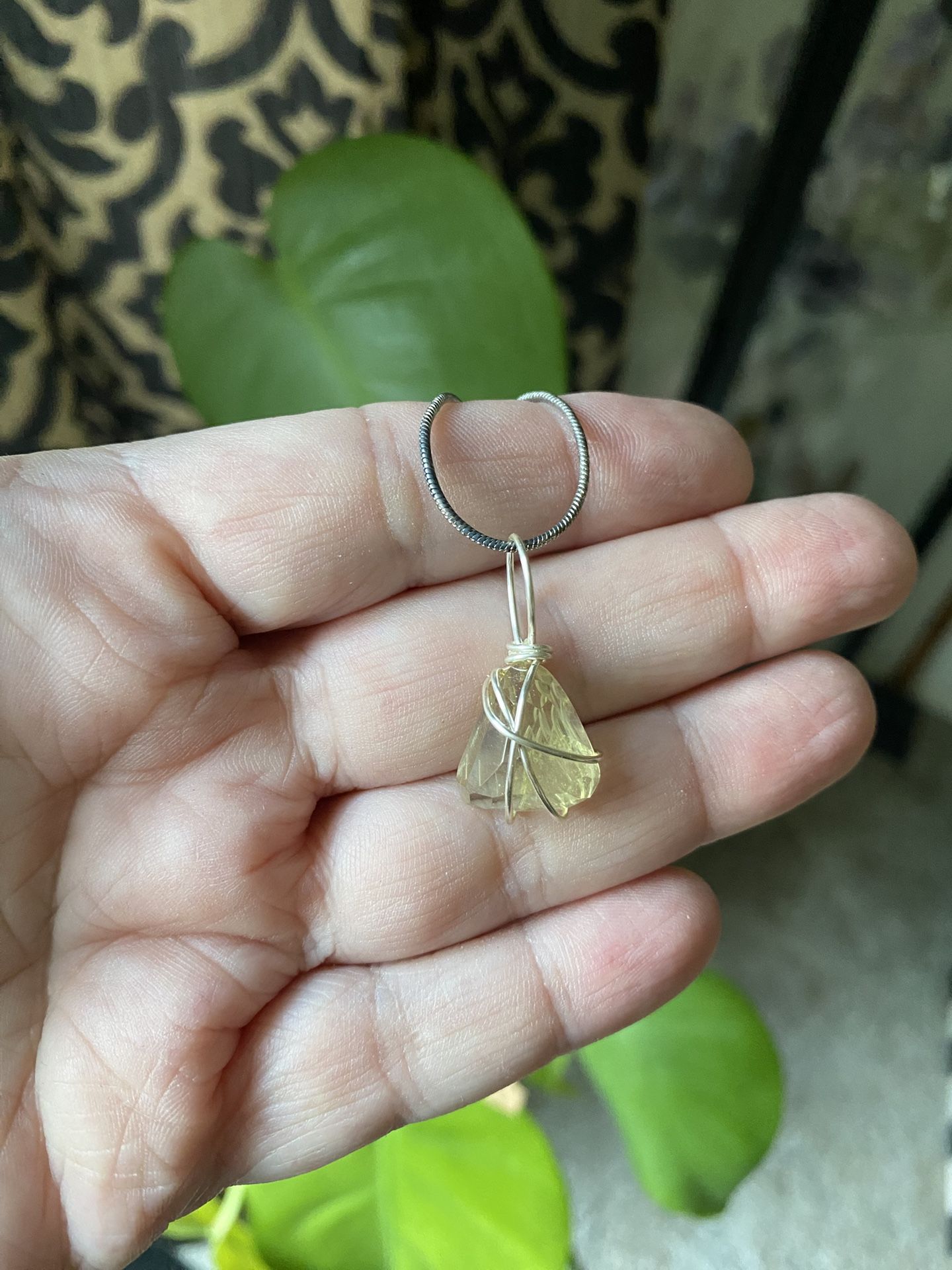 Silver Wire Wrapped Citrine with Chain