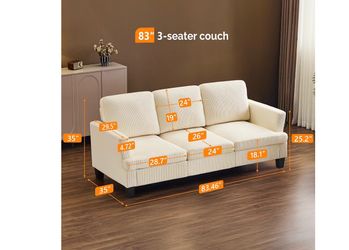 83" 3-Seater Cream Corduroy Sofa