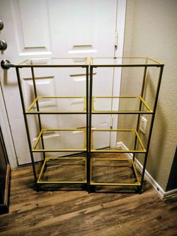 2 Modern Gold And Glass Shelves