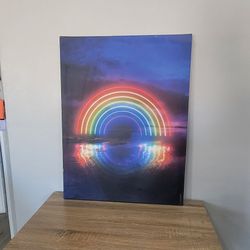 32" X 24" Neon Rainbow Canvas Framed Art Print