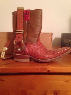 Boys ostrich boots with belt size 5. 1/2