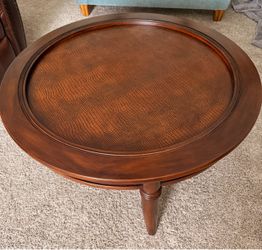 Round Mahogany Coffee Table with Glass Top