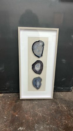 Set of 2 Framed Geode Wall Art Pieces- Gray Wood Frame - Natural Stone Decor