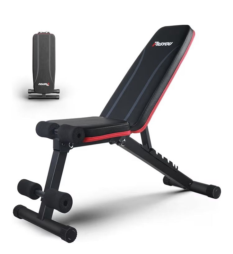 PASYOU Adjustable Weight Bench for Home Gym, Foldable Full Body Workout Bench with Incline & Decline Positions, Multi-Purpose Strength Training Bench,