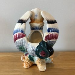 Vintage Mid Century Hand Painted Florart Pheasant Ceramic Planter