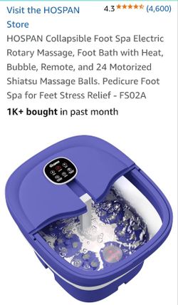 HOSPAN Collapsible Foot Spa Electric Rotary Massage, Foot Bath with Heat, Bubble, Remote, and 24 Motorized Shiatsu Massage Balls. Pedicure Foot Spa fo