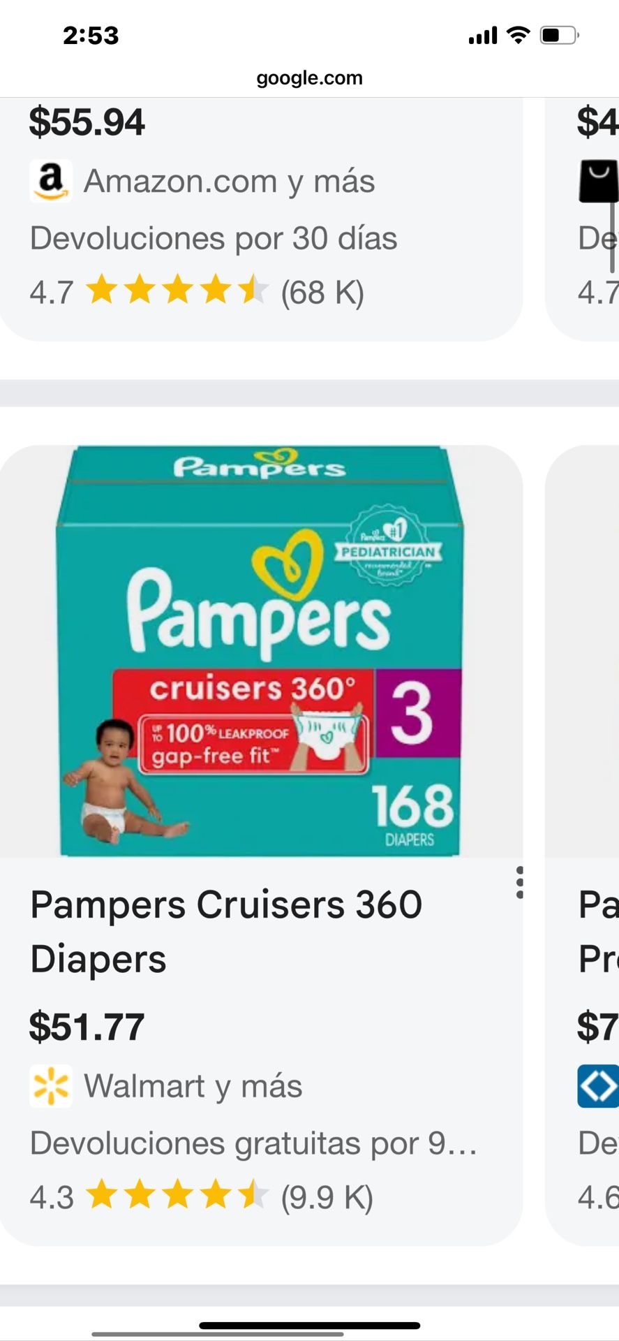 Pampers cruiser s 360• Talla 3 168 Diapers