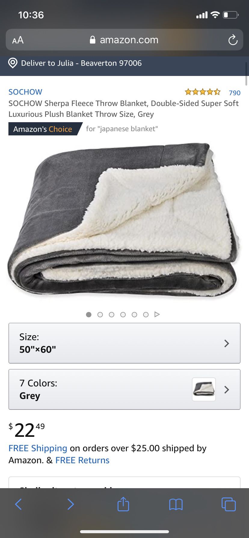 NEW 50 x 60 SOCHOW Sherpa Fleece Throw Blanket, Double-Sided Super Soft Luxurious Plush Blanket Throw Size, Grey