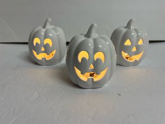 Lot of 3 Halloween 4” Ceramic Light-up Pumpkins
