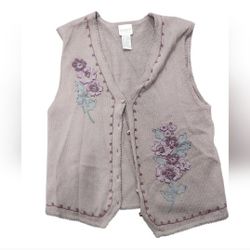 Vintage Koret Petites Size Small Purple Embroidered Floral Knit Vest