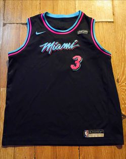 Unisex Nike black Miami Heat Dwayne Wade #3 jersey w. Blue + pink accents