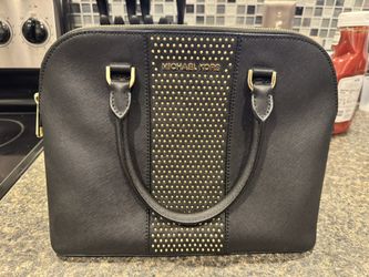 Authentic Michael Kors Studded Black Leather Satchel – Like New