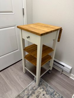 Small Kitchen Cart with Butcher Block Top