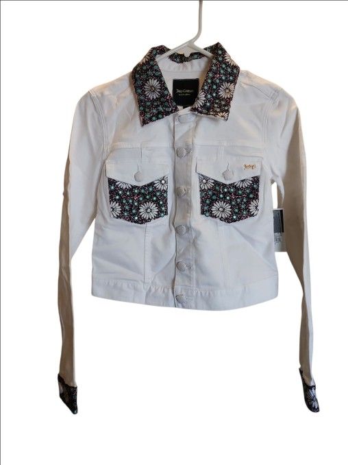 Juicy Couture White Denim Cropped Jacket With Rhinestones Women's Size XS
