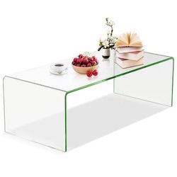 New Modern Costway 40” Tempered Curved Glass Coffee Table