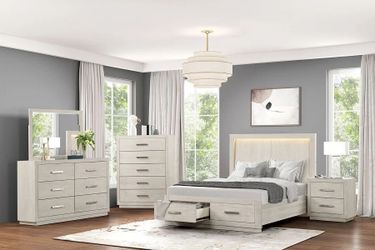Brand New Elegant Storage LED Bedroom Set 