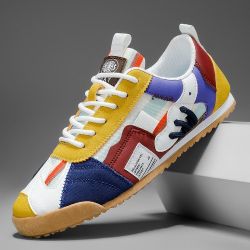 Men Color Block Retro Gum Sole Sneakers Breathable Lace Up Lightweight Flat Sole Non Slip Fashion Casual Walking Sports Skate Shoes