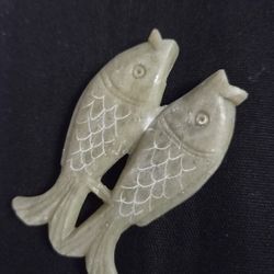 Vintage Chinese Soapstone Pisces Double Fish Good Fortune Pendant Whistle Koi 2"