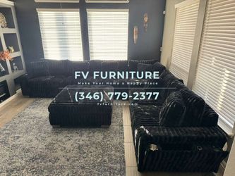 Brand New! Oversized Corduroy Sectional with Bluetooth Speaker & Cup Holders! Finance Available
