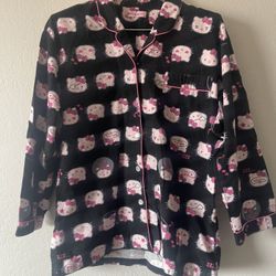 Sanrio Hello Kitty, Women’s Black Pink Button Up Pajama Top, Size L , 2007