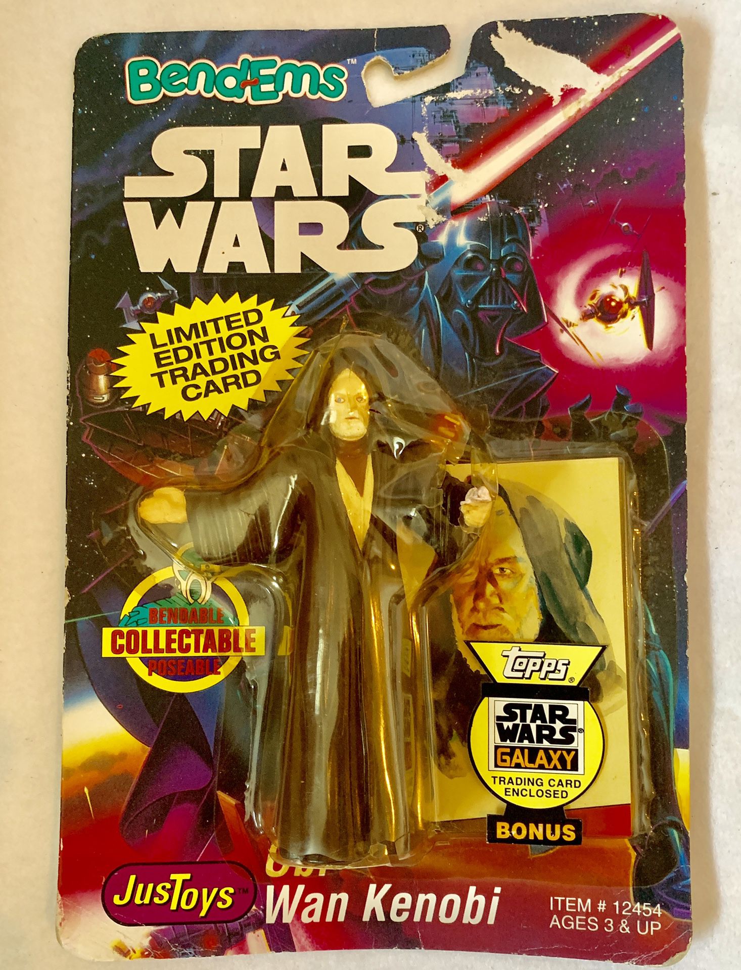 Star Wars Bend-Ems Obi Wan Kenobi Action Figure 1993 W/ Bonus Trading Card