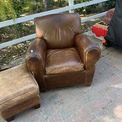 Manhattan Pottery Barn Leather Chair And Ottoman 
