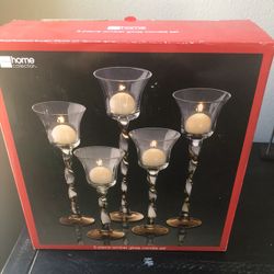 5 Piece Amber Glass Candle Set 