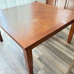 Wood Dining Table with Herringbone Top