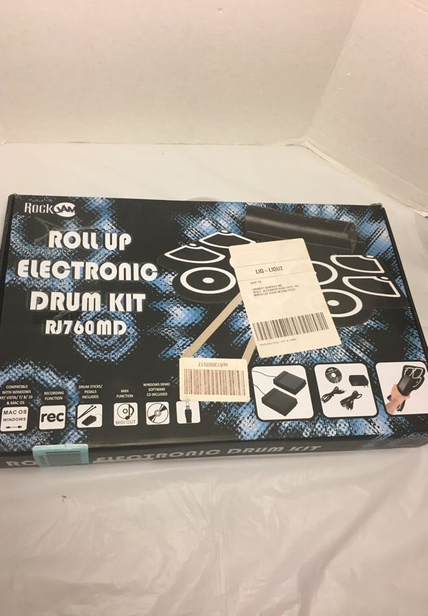 RockJam RJ760MD Electronic Roll Up MIDI Drum Kit with Built in Speakers, Foot Pedals, Drumsticks, and Power Supply. (1719)