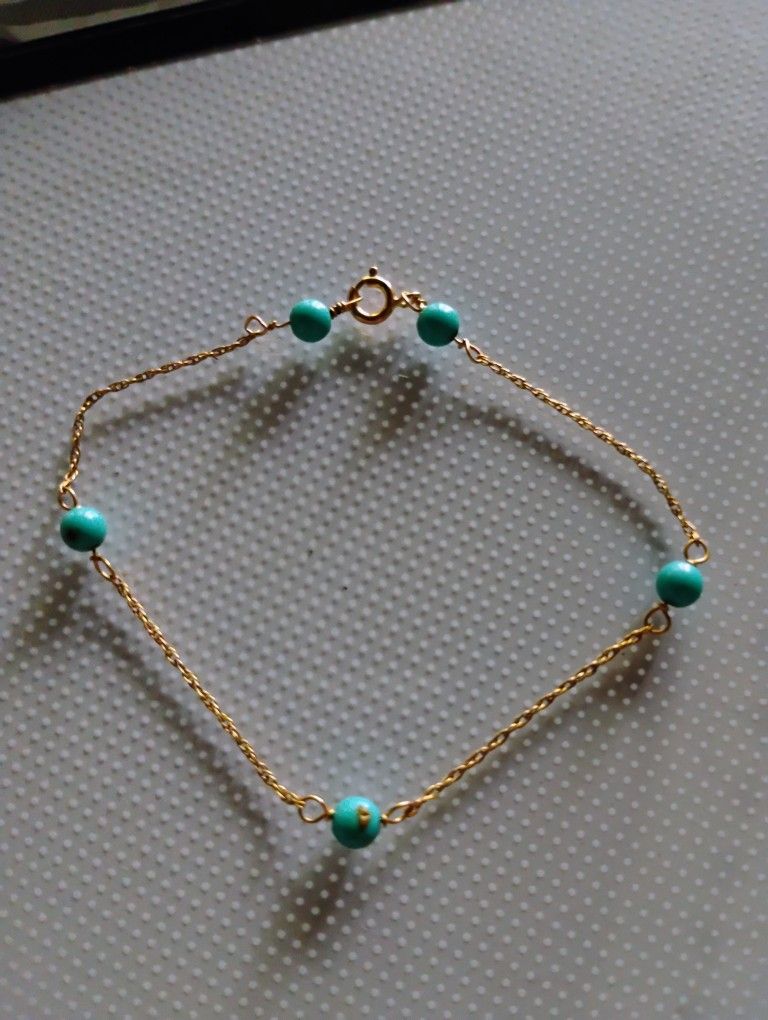 14k Gold Bracelet w Turquoise Beads