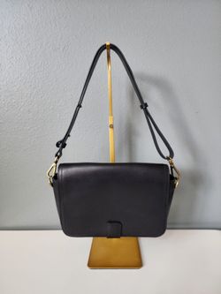 Madewell The Transport Flap Crossbody Bag Black Leather Gold Hardware Adjustable Strap