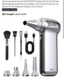 Compressed Air Duster-125,000 RPM Cordless Electric Air Duster, Rechargeable 