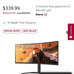 LG 34” Ultra wide Curved Gaming Monitor 