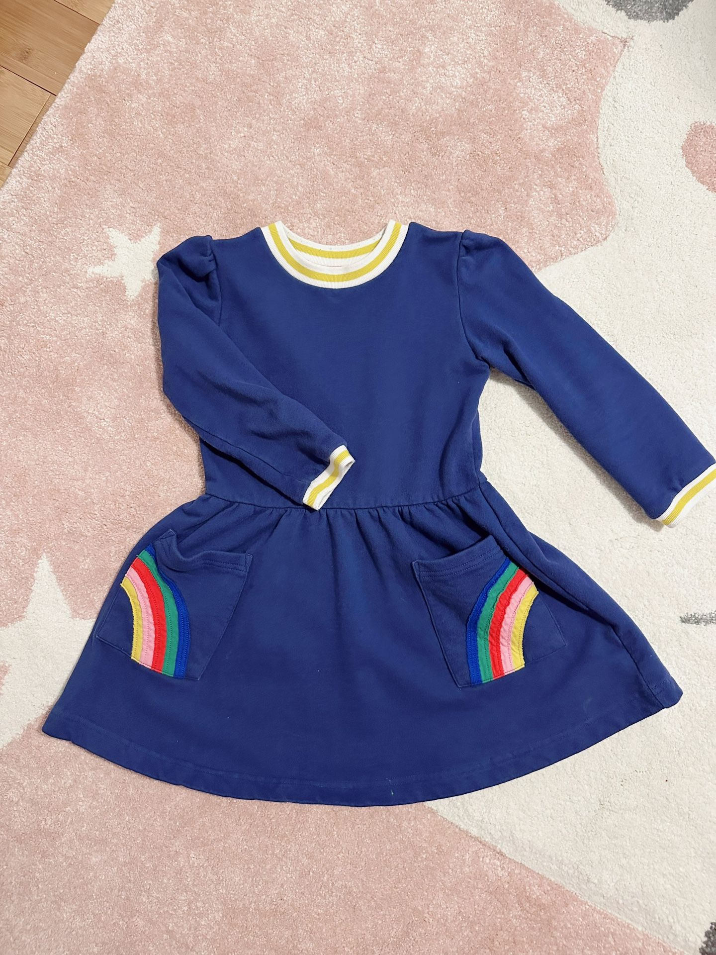 Mini Boden Blue Rainbow Pockets Dress - Size 5-6Y (116cm)