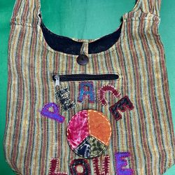 Crossbody Hippie, Purse, Handbag, And Backpack. Handmade Made In Nepal. Peace Sign Gr