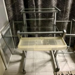 Beautiful Galvanized Metal & Tempered Glass Desk on casters.  Unique, one of a kind boutique designer piece.  OBO