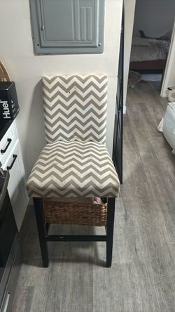 Bar Stool with Chevron Upholstery and Storage Basket